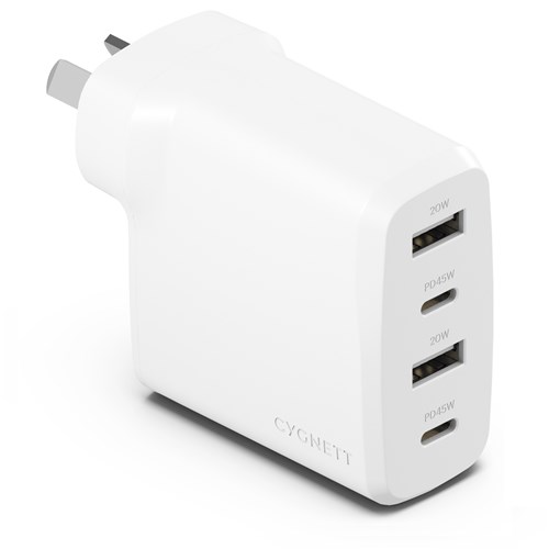 CYGNETT 45W MULTI-PORT CHARGER Dual USB C Dual USB A White